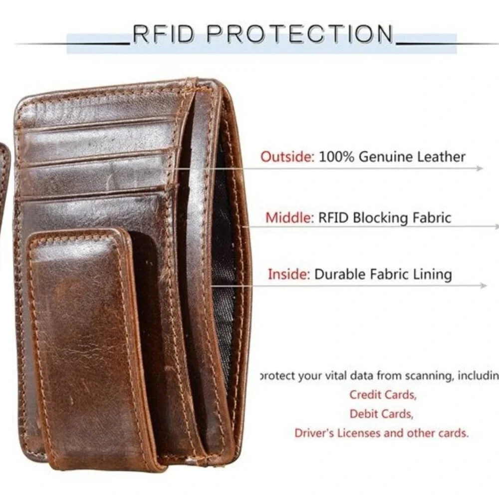 Money Clip RFID Front Pocket Wallet Men Leather Slim Minimalist Wallet Leather